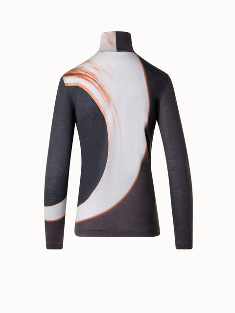Kaschmir-Seiden-Top mit Mocca Loop Druck